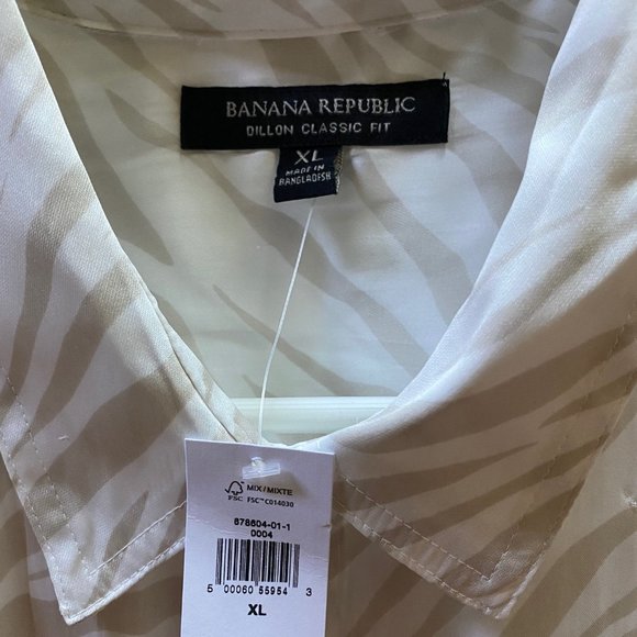 Banana Republic Dillon Classic-Fit Satin Shirt  Ivory White Zebra Print NWT - XL - Picture 3 of 4